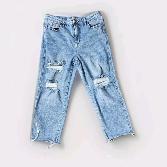 Guess jeans Sz 30‎ Gold Triangle Logo High Rise Cropped Jeans - Picture 14 of 15